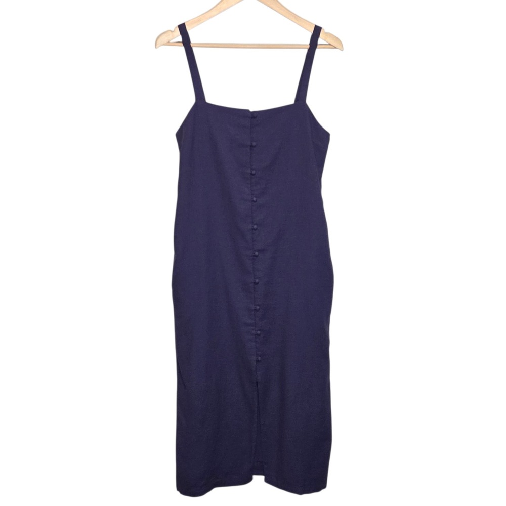 Tavik Navy Blue Button Down Midi Dress Womens Small Linen Blend Coastal‎ Beach
